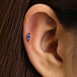 18G/16G Sapphire Climber Labret Cartilage Stud Earring • tragus stud • conch earring • helix • cartilage piercing • minimalist • FLAT BACK