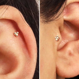 Petite perle sans filetage 20 g/18 g avec épingle • Argent sterling massif 925 • Boucle d'oreille tragus à l'arrière • Clou labre conque hélicoïdal