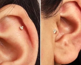 Petite perle sans filetage 20 g/18 g avec épingle • Argent sterling massif 925 • Boucle d'oreille tragus à l'arrière • Clou labre conque hélicoïdal