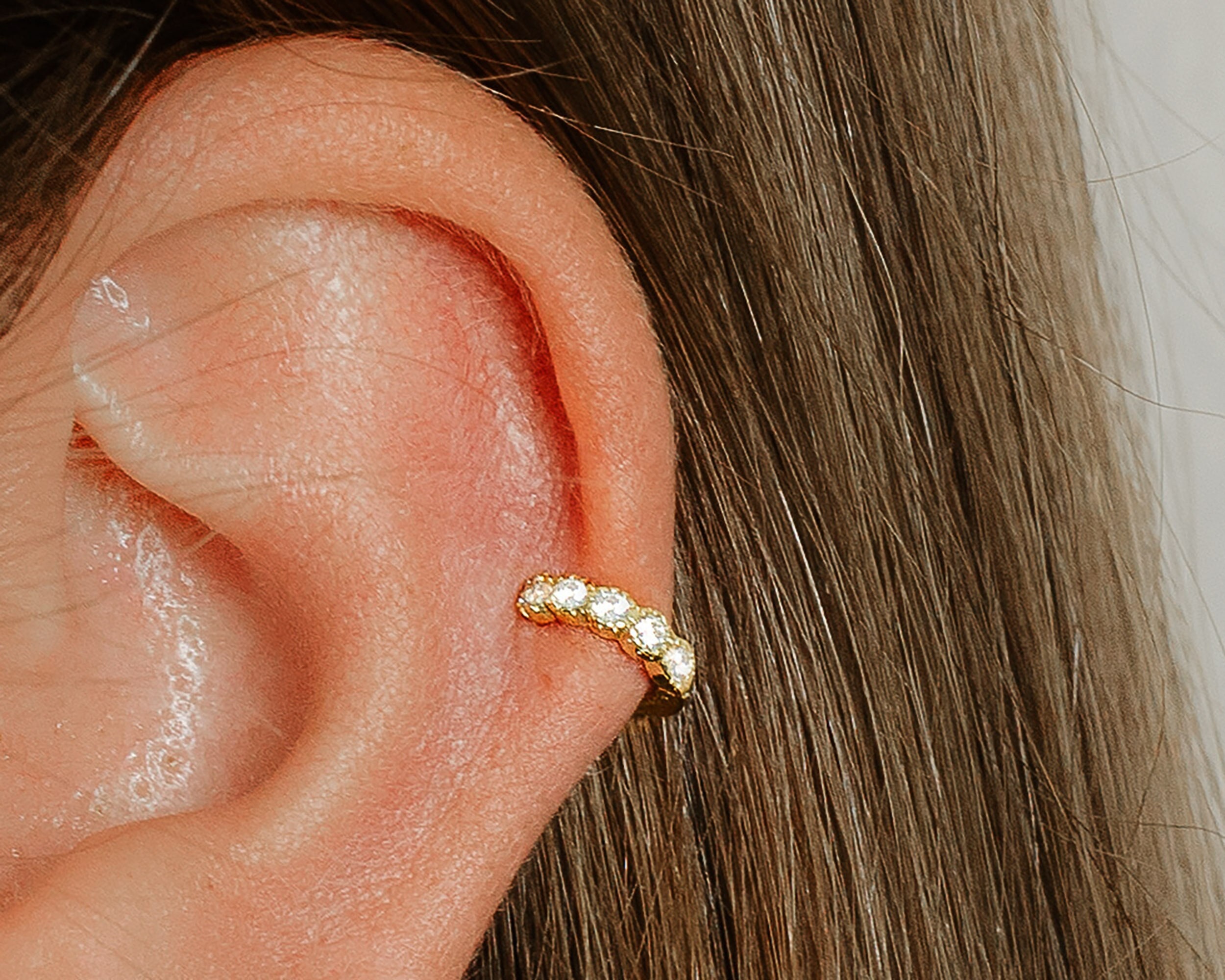 14K Diamond Shaker Hoop - Diamond Dropper Huggie Hoop Earring, Solid Gold Lobe Helix Rook Piercing Jewelry by Porter Lyons, Rose Gold Diamond