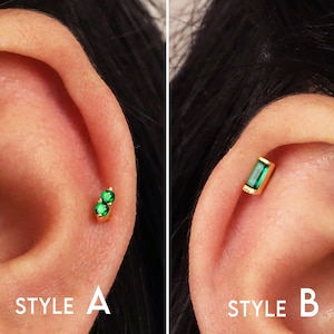 18G/16G Emerald Dainty Labret Cartilage Studs • tragus stud • conch earring • helix • cartilage piercing • minimalist • FLAT BACK