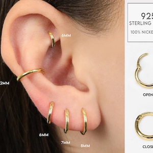 20G/18G/16G Seamless Hinged Clicker Hoops Cartilage Clicker Gold Hoop Earrings 925 sterling silver tragus helix hoops seamless hoops image 6