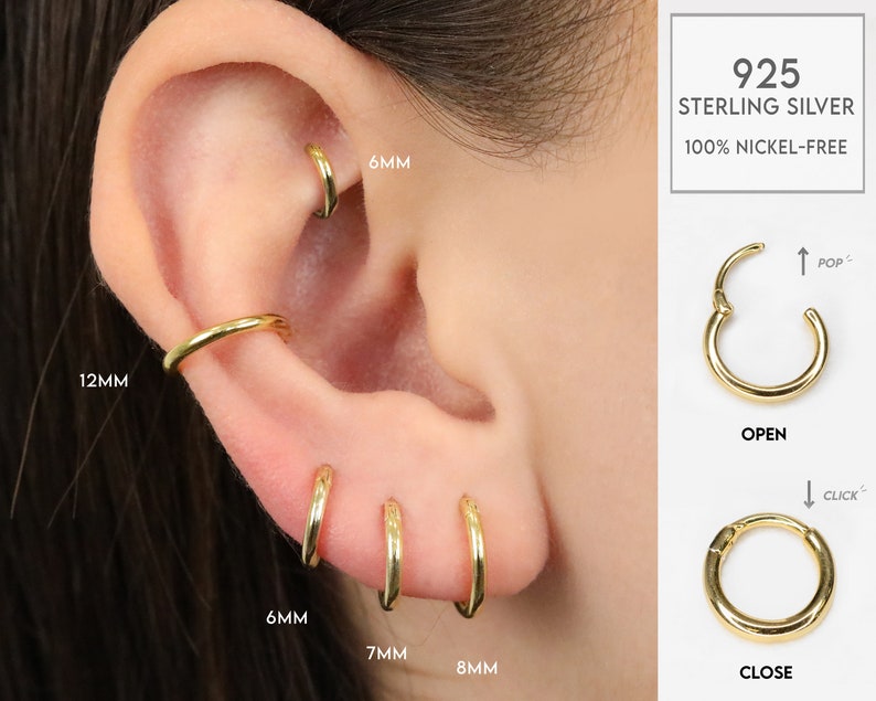 20G/18G/16G Seamless Hinged Clicker Hoops Cartilage Clicker Gold Hoop Earrings 925 sterling silver tragus helix hoops seamless hoops image 6