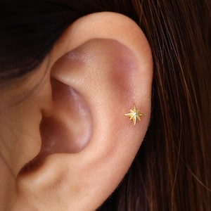 20G Gold Star Cartilage Earring • star tragus stud • conch earring • tragus • helix • cartilage • minimalist • FLAT BACK