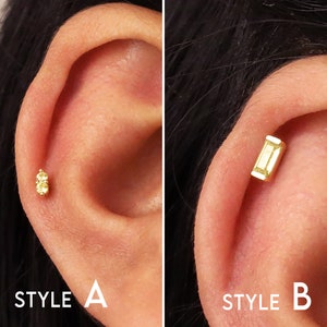 Piercing per cartilagine e labret delicati in topazio giallo 18G/16G • piercing per trago • orecchino a conchiglia • elica • piercing per cartilagine • minimalista • FONDO PIATTO