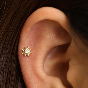 20G Tiny Sun Labret Flat Back Stud • Solid 925 Sterling Silver • Sun ...