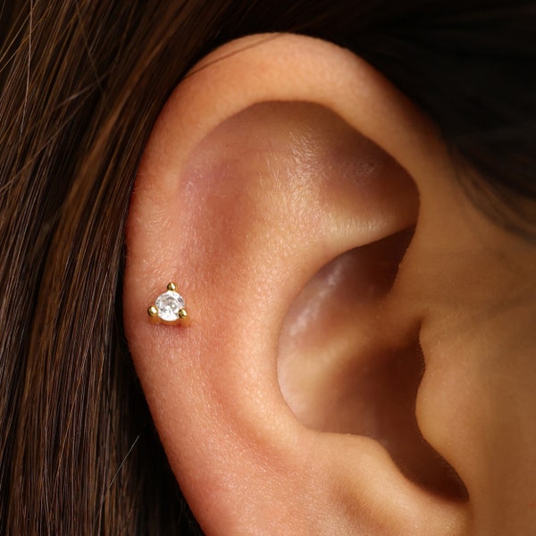 18G/16G Diamond Studs Internally Threaded Labret • Flat Back Earring • Tragus Stud • Helix Stud • Cartilage Stud • Nose Stud