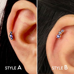 18G/16G Sapphire Climber Dainty Labret Cartilage Studs • tragus stud • conch earring • helix • cartilage piercing • minimalist • FLAT BACK