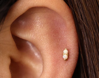 18G/16G Double Opal Internally Threaded Labret • Flat Back Earring • Tragus Stud • Helix Stud • Cartilage Stud • Nose Stud