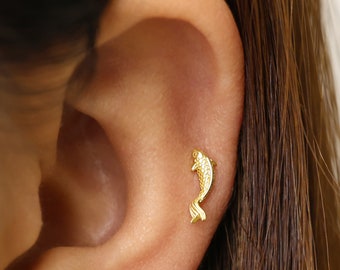 Koi Fish Labret • 18K Gold Plated Sterling Silver Flat Back Earring