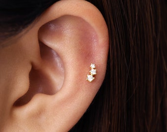 Boucle d'oreille cartilage grimpeur doré minuscule 18G/16G • clou tragus • boucle d'oreille conque • tragus • hélice • piercing cartilage • minimaliste • DOS PLAT