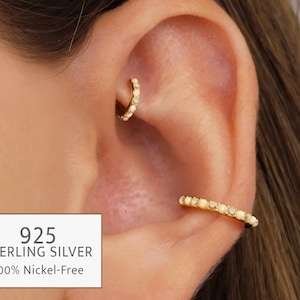 20G/18G/16G Iridescent Conch Clicker Paved Cartilage Gold Hoop Earrings • fire opal rainbow stone • 925 sterling silver • tragus helix hoop
