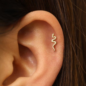 Petit clou à dos plat labret serpent 20 g • Argent sterling massif 925 • clou tragus serpent • Dos plat serpent • Hélice • lambi • labret