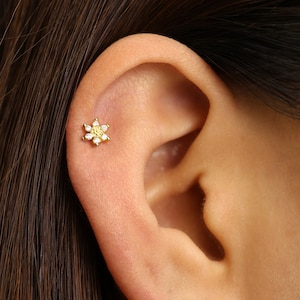 Petits clous de cartilage en or labret tournesol 18 g/16 g • boucle d'oreille conque tragus • tragus • hélice • piercing du cartilage • minimaliste • DOS PLAT