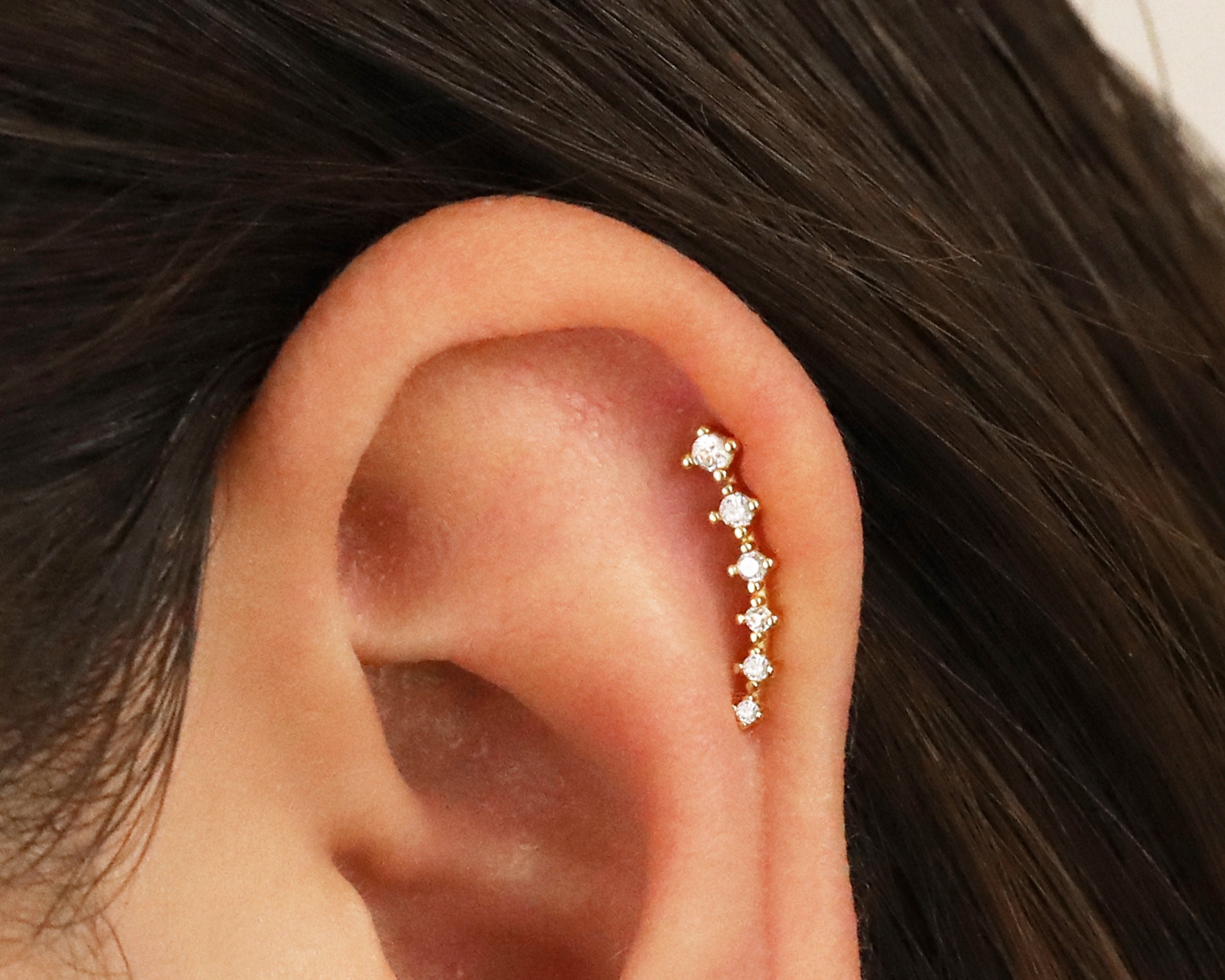 Diamond Climber Helix Piercing Creeper Stud Earring Curved 