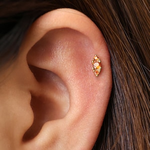 Cartilage de labret en grappe de grenat 18 g/16 g • clou de tragus • boucle d'oreille conque • tragus • hélice • piercing du cartilage • minimaliste • DOS PLAT