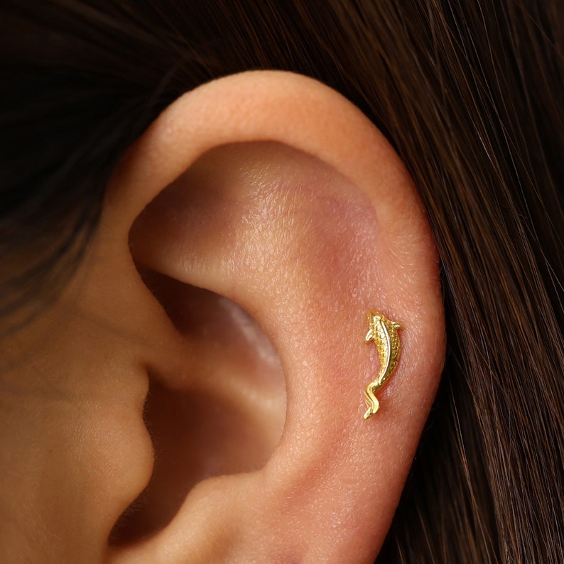 18G/16G Koi Gold Labret Cartilage Studs goldfish tragus stud conch earring helix cartilage piercing minimalist FLAT BACK image 1