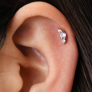 18G/16G Alexandrite Climber Internally Threaded Flatback Labret • Flat Back Earring • Tragus Stud • Flat Back Stud • Helix Stud