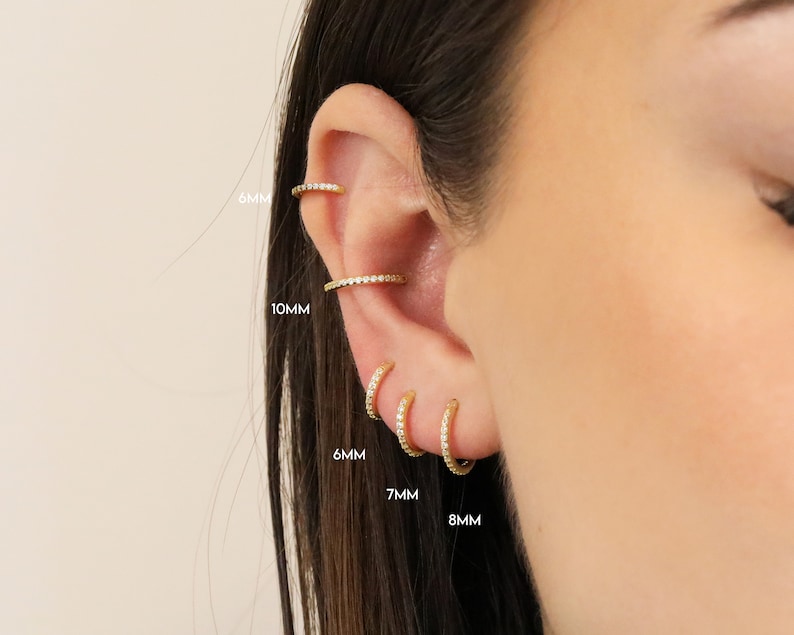 20G/18G/16G Seamless Gold Conch Clicker Paved Cartilage Gold Hoop Earrings 925 sterling silver tragus helix hoops gold cartilage hoop image 3