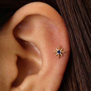 18G/16G Sapphire Starburst Cartilage Earring • star tragus stud • gold conch earring • tragus • helix • cartilage • minimalist • FLAT BACK
