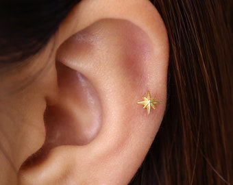 18G/16G Gold Star Cartilage Earring • star tragus stud • conch earring • tragus • helix • cartilage • minimalist • FLAT BACK