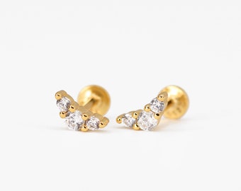 18G/16G Gold Dainty Climber Cartilage Earring • tragus stud • conch earring • tragus • helix • cartilage piercing • minimalist • FLAT BACK