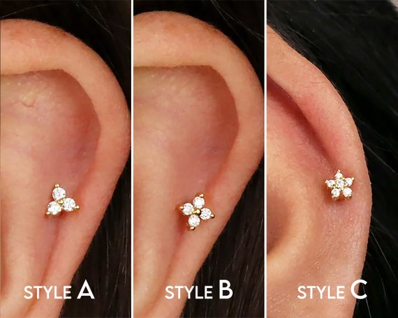 16g Flower CZ Flat Back Stud Earrings | Cartilage Earring | Body Jewelry