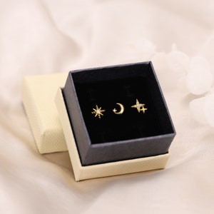 Celestial Charm Flat Back Earring Set set of 3 cartilage earrings helix stud gift for her image 1