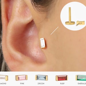 Minuscule labret baguette sans filetage 20 g/18 g • Argent sterling massif 925 • Boucle d'oreille tragus à l'arrière • Clou labret conque hélicoïdale