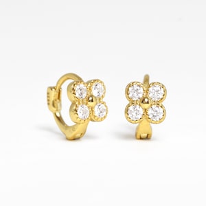 18G Four Clover Flower Cartilage Hoop Earring • CZ upper helix earring • lobe earrings • tragus earrings • ear stack • minimalist earrings