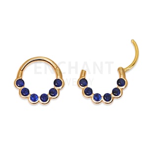NEW • 20G/18G/16G Seamless Sapphire Gold Daith Clicker Cartilage Gold Hoop Earrings • septum hoop • daith hoops • gold cartilage hoop