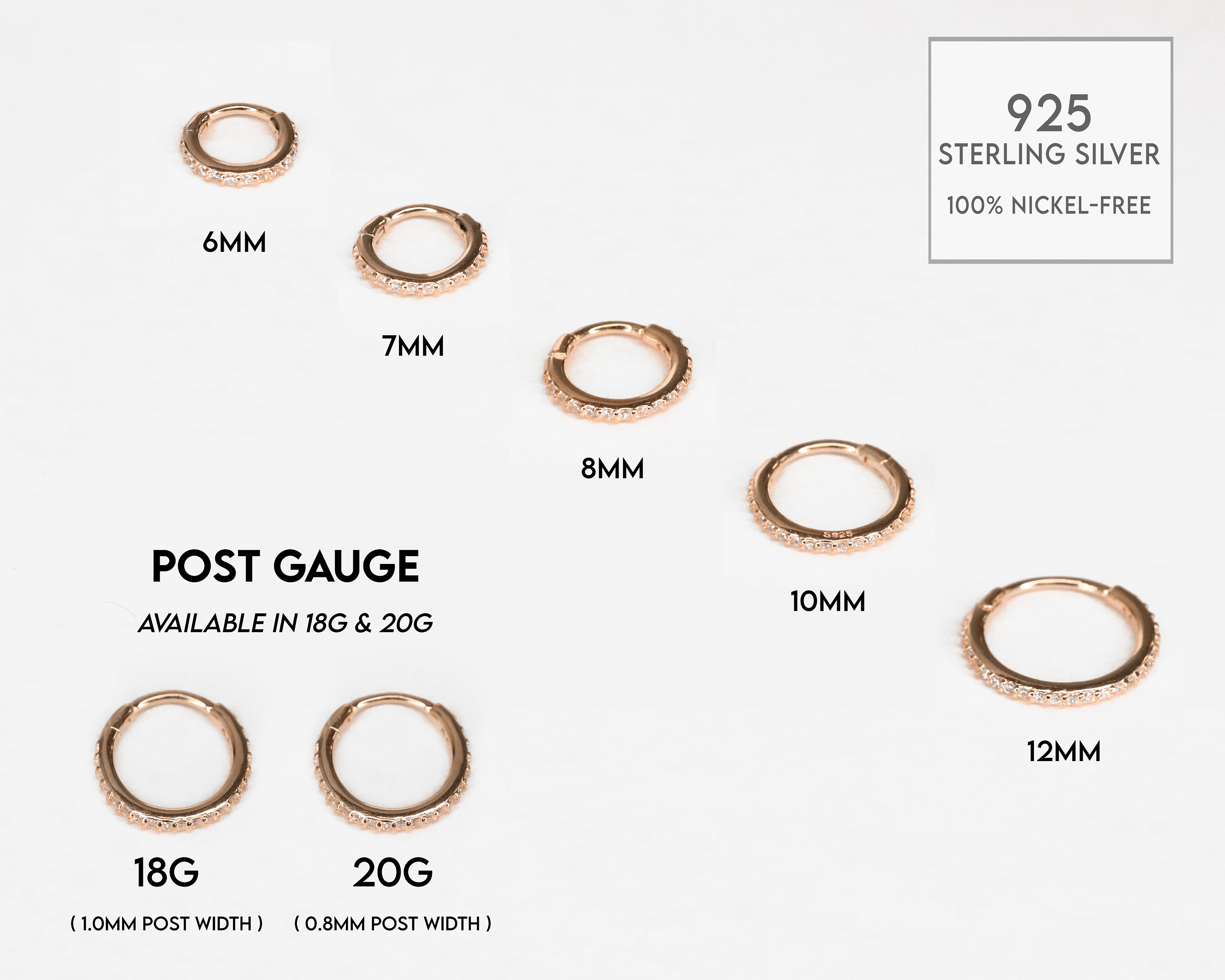 20G/18G/16G Seamless Gold Conch Clicker Paved Cartilage Gold Hoop Earrings • 925 sterling silver • tragus helix hoops • gold cartilage hoop