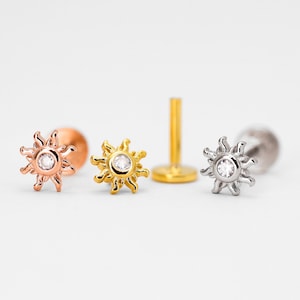 18G/16G Dainty Sun Flat Back Labret • Sun Internally Threaded Earring ...