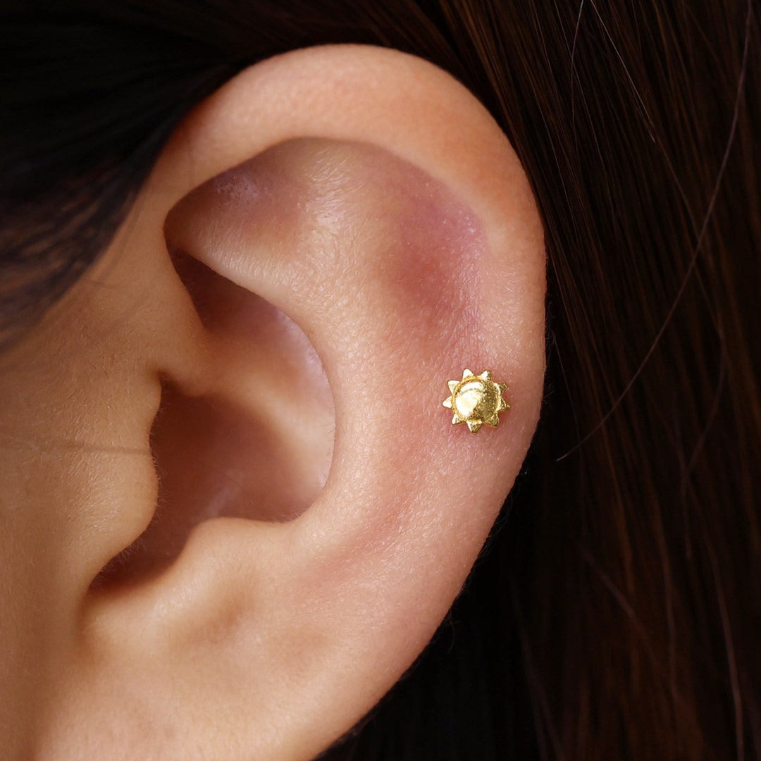 18G/16G Sun Labret Stud: 925 Sterling Silver Flat Back Tragus Earring ...