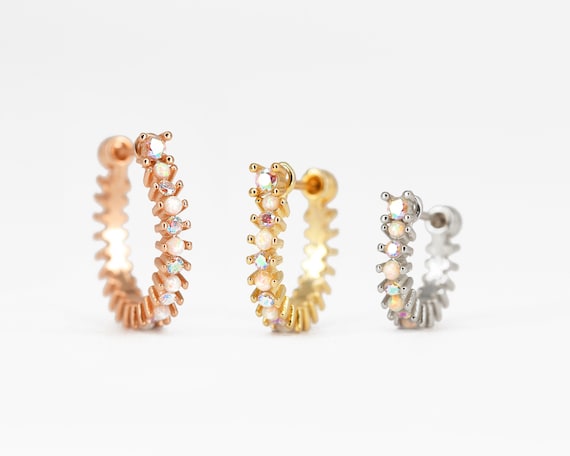 Boucles D'oreilles Opaline De Feu Facettées Doré - Bijou Neuf Français, Dormeuses, Acier Inoxydable