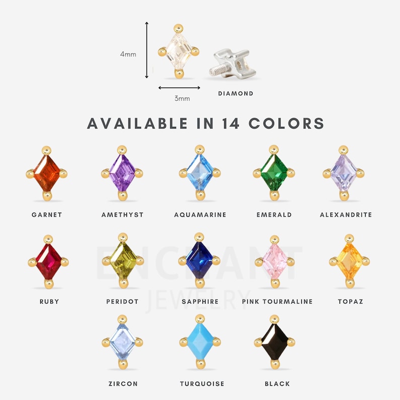 18G/16G Tiny Diamond Internally Threaded Labret • Flat Back Earring • Tragus Stud • Flat Back • Helix Stud • Cartilage Stud • Nose Stud bild 7
