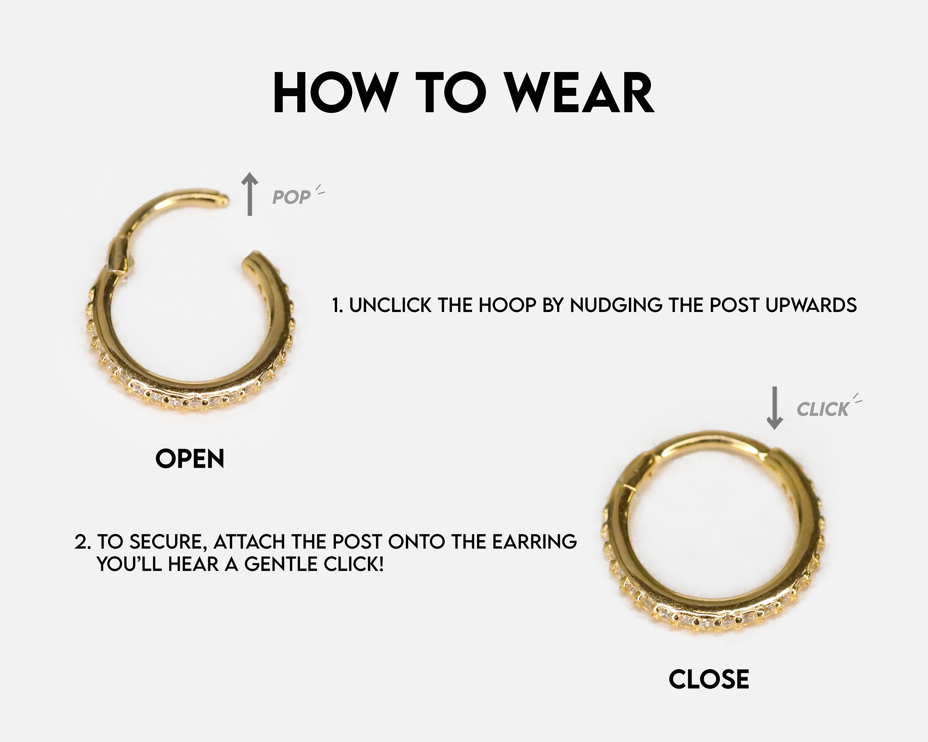 20G/18G/16G Seamless Gold Conch Clicker Paved Cartilage Gold Hoop Earrings • 925 sterling silver • tragus helix hoops • gold cartilage hoop