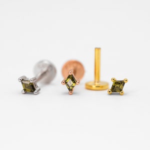 Tiny Peridot Internally Threaded Labret 18G/16G Flat Back Earring Tragus Stud Helix Stud Cartilage Stud Nose Stud image 4