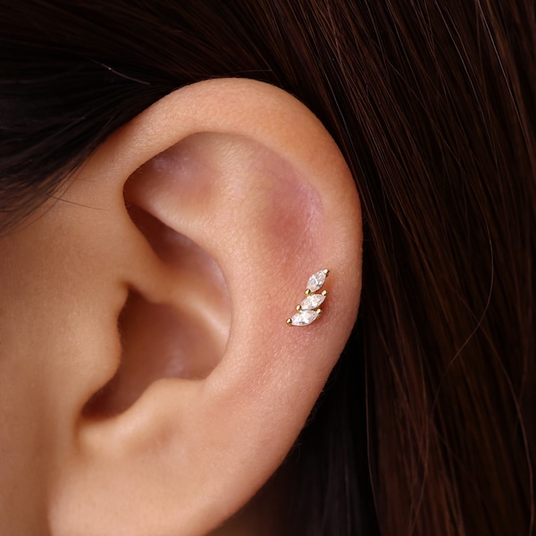 18G/16G Gold Leaf Climber Cartilage Earring • tragus stud • conch earring • tragus • helix • cartilage piercing • minimalist • FLAT BACK