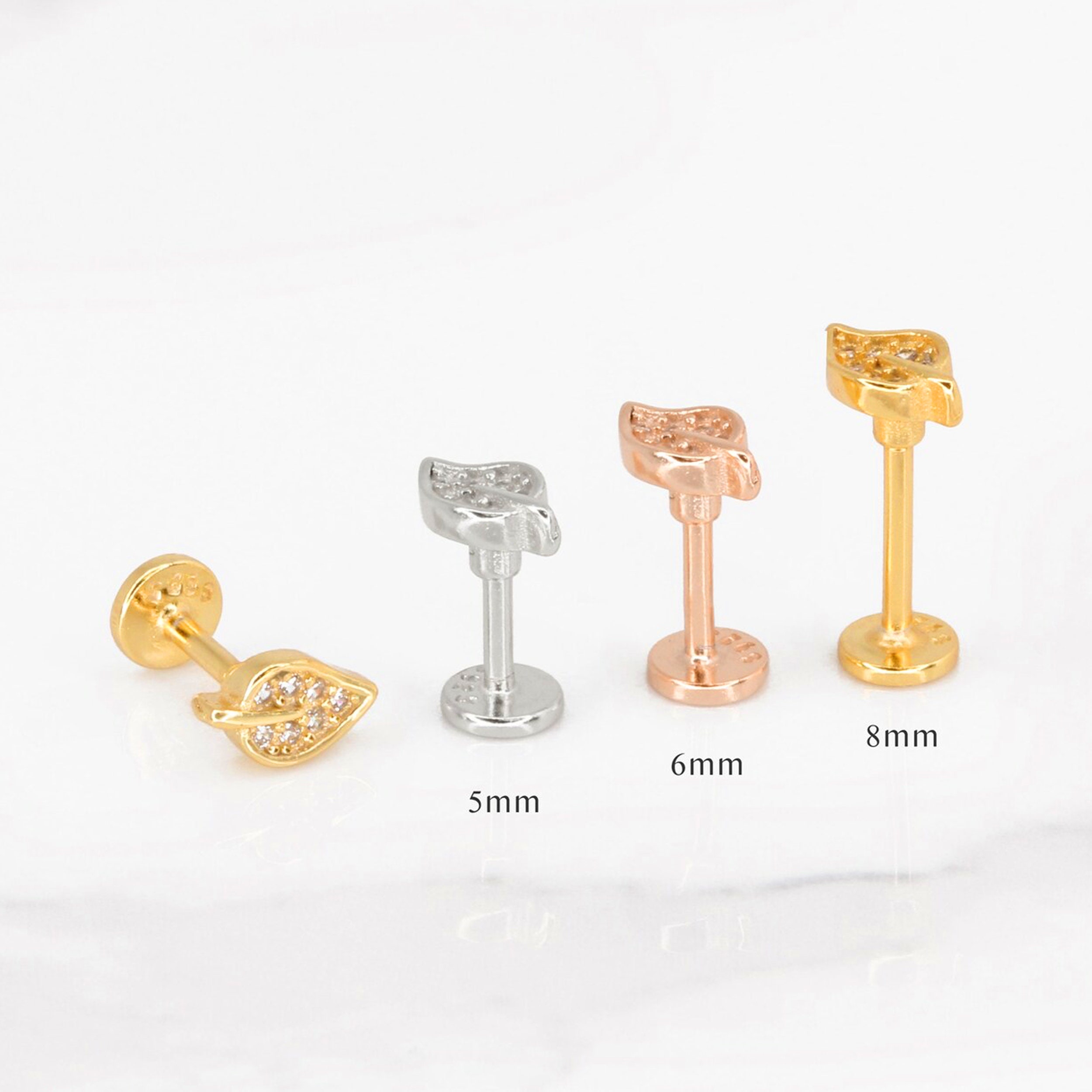 ZDE Orecchini A Perno In Titanio G23 Con Retro Piatto - 3 Paia Ipoallergenici 4/5mm, Per Cartilagine, Elice, Trago, Senza Nichel, Con Confezione Regalo - 2