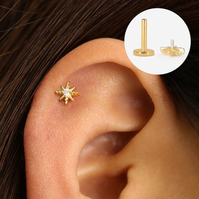 Celestial Charm Flat Back Earring Set set of 3 cartilage earrings helix stud gift for her image 4