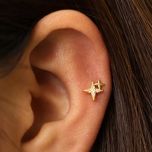 18G/16G Dainty Star labret-kraakbeenstekker • tragusknop • schelpoorbel • helix • kraakbeenpiercing • minimalistisch • PLATTE TERUG