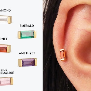 20G Baguette Cut Labret Cartilage Stud Earring • tragus • conch earring • helix • gemstone cartilage piercing • minimalist • FLAT BACK