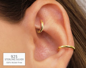 Gold Plated Sterling Silver Clicker Hoop • Seamless Helix Tragus Earring