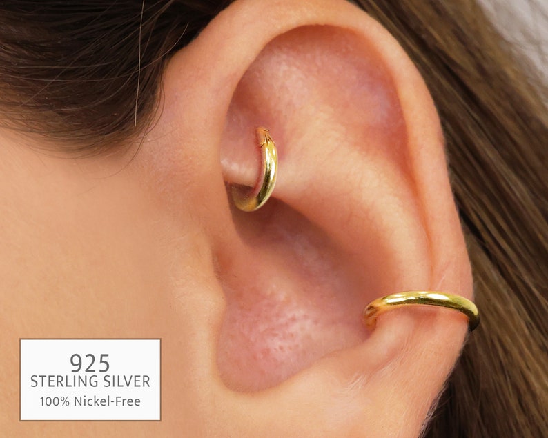 20G/18G/16G Seamless Hinged Clicker Hoops Cartilage Clicker Gold Hoop Earrings 925 sterling silver tragus helix hoops seamless hoops image 1