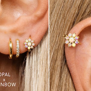 Créoles en opale x arc-en-ciel 18 g • créoles en cartilage doré • boucle d'oreille hélice supérieure • boucles d'oreilles tragus • petites créoles