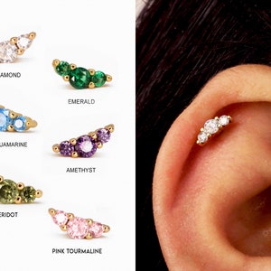 Boucle d'oreille cartilage labret grimpeur 20 g • clou tragus avec pierre précieuse • boucle d'oreille conque • hélice • piercing cartilage • minimaliste • DOS PLAT
