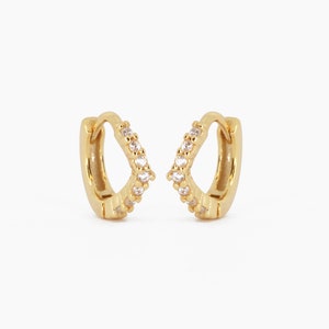 18G Paved Chevron Cartilage Hoop Earring • CZ upper helix earring • lobe earrings • tragus earrings • ear stack • minimalist earrings