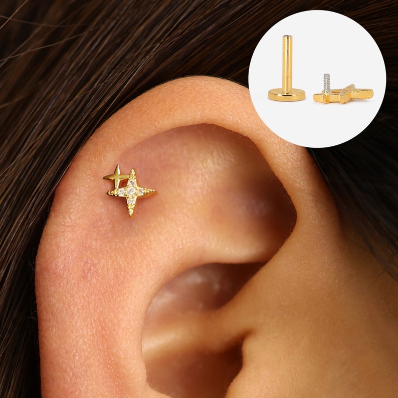 Celestial Charm Flat Back Earring Set set van 3 kraakbeen oorbellen helix stud cadeau voor haar afbeelding 6