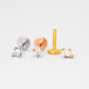 18G/16G Tiny Diamond Internally Threaded Labret • Flat Back Earring • Tragus Stud • Flat Back • Helix Stud • Cartilage Stud • Nose Stud bild 6